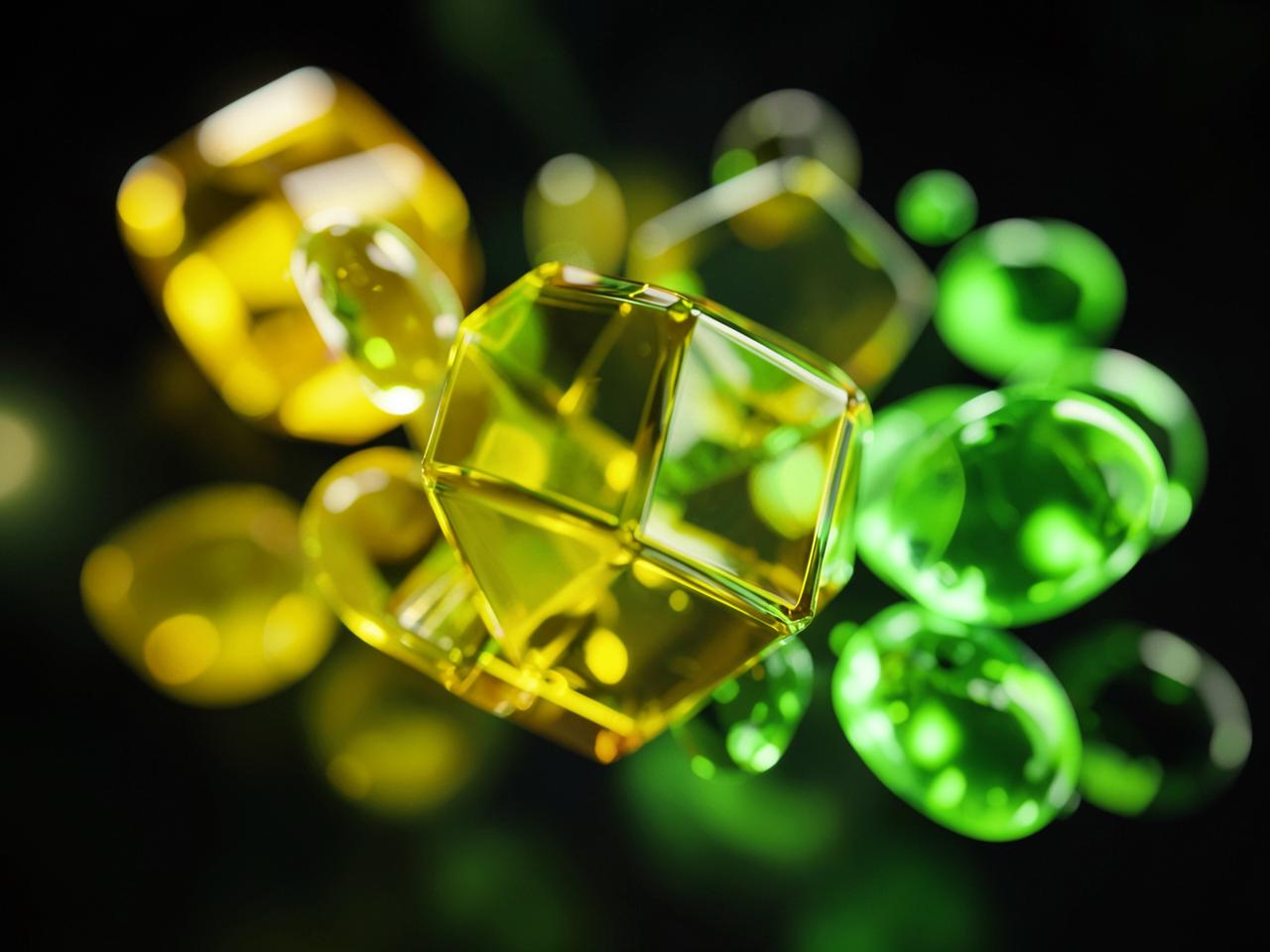 Abstract translucent yellow and green glass shapes representing NEONICA HUB technology solutions